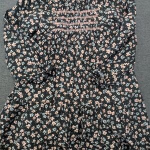 Zara Black Dress with Pink and Cream Floral Pattern